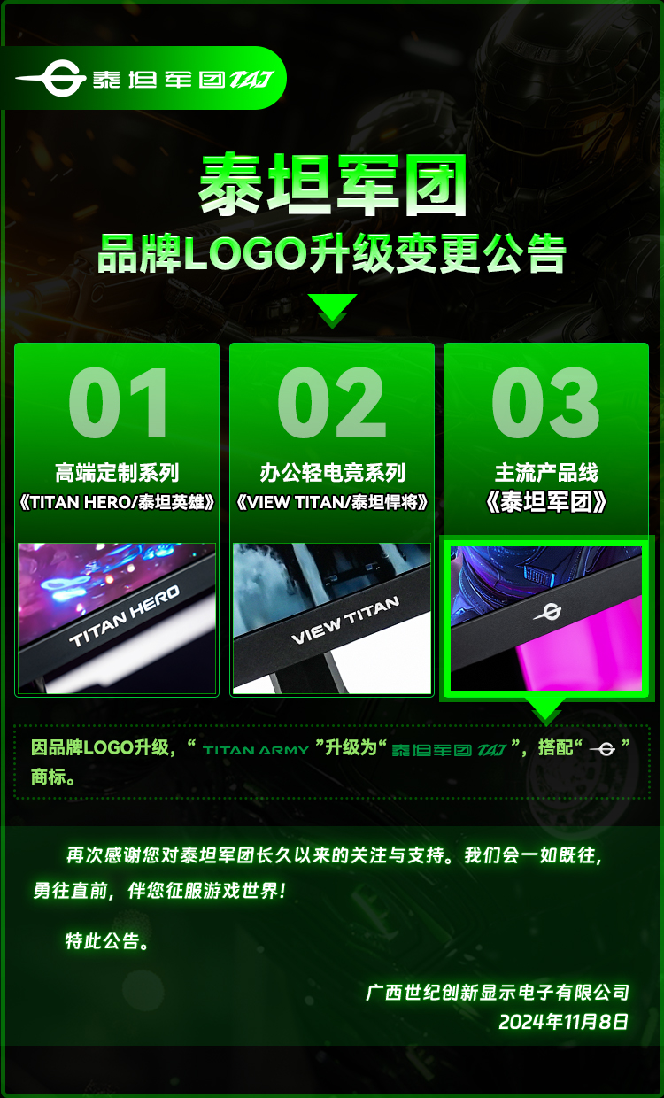 泰坦军团品牌升级LOGO变更公告原图